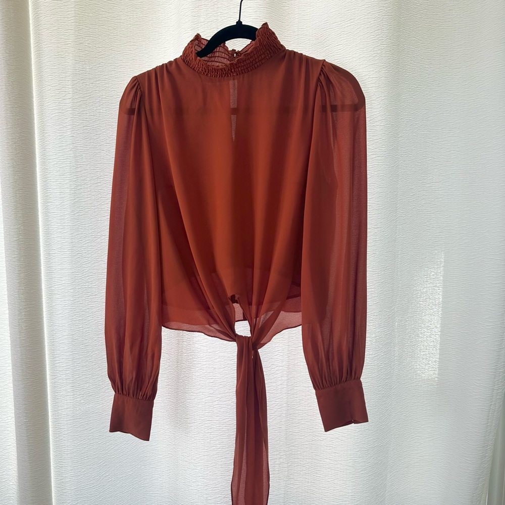 Lucy Paris Rust Tie-Front Sheer Blouse